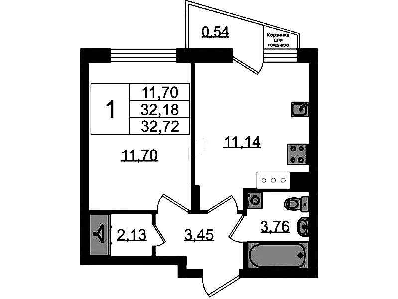 1-комнатная квартира 32.72 м², 7/11 эт., ЖК «VEREN NORT Сертолово»